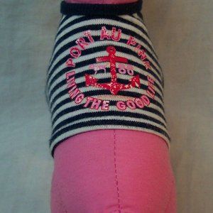 7" Victoria Secret PINK Nautical Puppy DOG IN STRIPED SHIRT Plush STUFFED ANIMAL